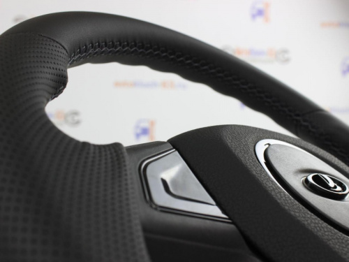 Руль Барс со вставками черный глянец для а/м 2110-2112 обтянутый кожей