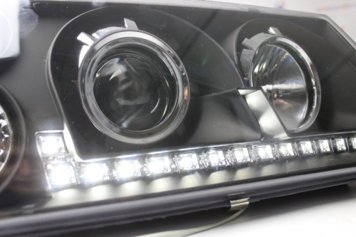 Фары ВАЗ 2108-09 черные с линзой с диодными ДХО  для ВАЗ 2108-099