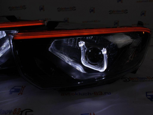 Тюнинг фары Лада Гранта FL с Би линзой Подковы с ангельскими глазками ДХО и бегающим поворотниками