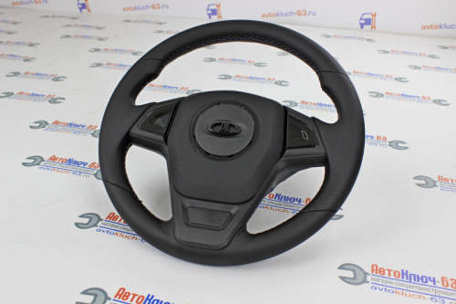 Руль Барс со вставками черный глянец для а/м 2110-2112 обтянутый кожей