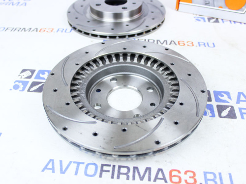 Передние тормозные диски R14, вентилируемые, с перфорацией и насечками для а/м 2112, 1117-1119, 2170-2172, 2190-2194, Alnas EuroSport в интернет-магазине avtofirma63.ru 