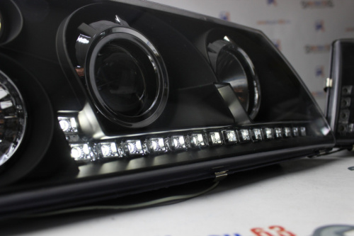 Фары ВАЗ 2108-09 черные с линзой с диодными ДХО  для ВАЗ 2108-099