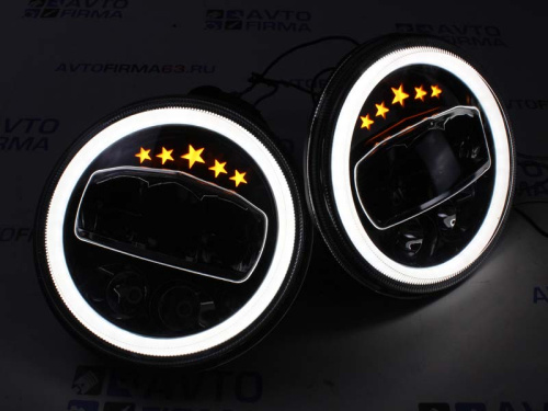 Фары светодиодные Нива, Уаз с встроенными ДХО и повторителем сигнала поворота hp-hld-31-01