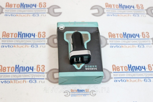 Автомобильное зарядное устройство USB на 2 разъема + вольтметр с Led дисплеем