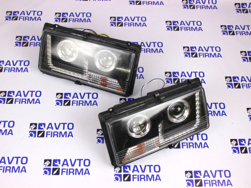 Фары передние тюнингованные черные с линзами и ДХО для а/м 2105, 2107