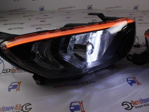 Тюнинг фары Лада Гранта FL с Би линзой Подковы с ангельскими глазками ДХО и бегающим поворотниками