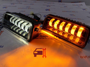 Светодиодные LED подфарники Лада Нива 4х4, Урбан, Бронто Sal-Man с ДХО, бегающим поворотником, прожектором