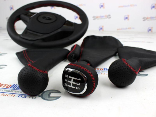 Комплект руль Барс с ручками КПП и раздатки из экокожи в стиле Веста на Лада Нива