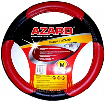 Оплетка на руль экокожа Leather "M" (d=38см) красный Azard