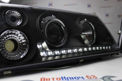 Фары ВАЗ 2108-09 черные с линзой с диодными ДХО  для ВАЗ 2108-099