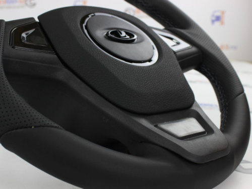 Руль на Лада Нива 4x4 Барс со вставками черный глянец  обтянутый кожей