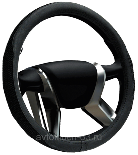 Оплетка на руль нескользящая кожа Mesh 3D "M" (d=38см) черная, Azard