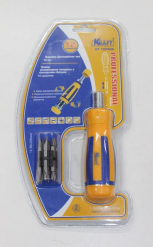 Набор: реверсивная отвертка с насадками-битами 12 предметов "KRAFT" в интернет-магазине avtofirma63.ru 