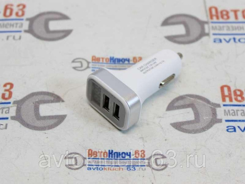 Автомобильное зарядное устройство USB на 2 разъема с цифровым вольтметром