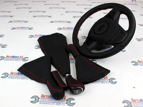 Комплект руль Барс с ручками КПП и раздатки из экокожи в стиле Веста на Лада Нива