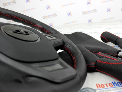 Комплект руль Барс с ручками КПП и раздатки из экокожи в стиле Веста на Лада Нива