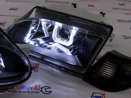 Тюнинг фары для а/м 2114 Лексус с Би линзой черной маской и ангельскими глазками