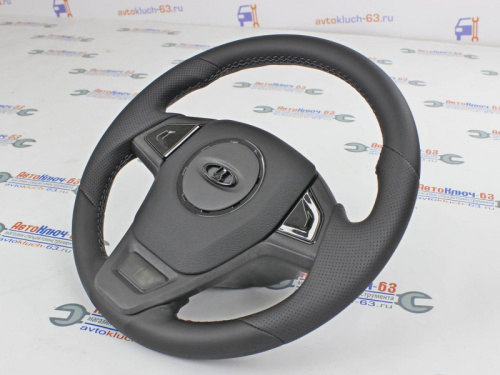 Руль Барс со вставками черный глянец для а/м 2110-2112 обтянутый кожей