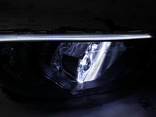 Тюнинг фары Лада Гранта FL с Би линзой Подковы с ангельскими глазками ДХО и бегающим поворотниками