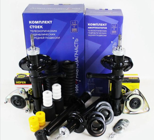 Комплект передних стоек и задних амортизаторов в сборе для Гранта, Гранта ФЛ, Калина, Калина 2 с ЭУР масляные Никон в интернет-магазине avtofirma63.ru 