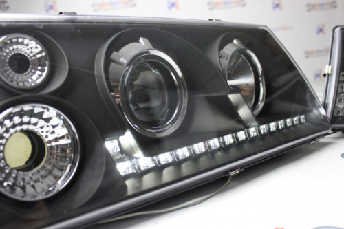 Фары ВАЗ 2108-09 черные с линзой с диодными ДХО  для ВАЗ 2108-099