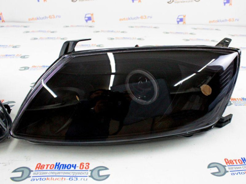 Передние тюнинг фары Лада Гранта с Би линзой тонированные с ангельскими глазками