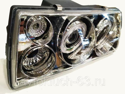 Передние фары ВАЗ 2109, хром, LED Angel Eyes  для ВАЗ 2108-099