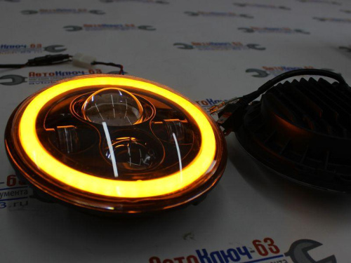 Фары светодиодные линзованные для а/м 2121, УАЗ, со встроенными ДХО и повторителем HP-HLD-002