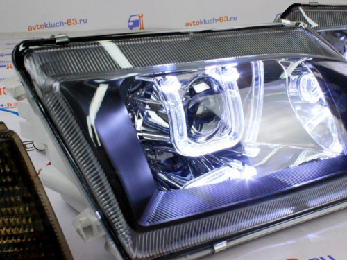 Тюнинг фары для а/м 2114 Лексус с Би линзой черной маской и ангельскими глазками