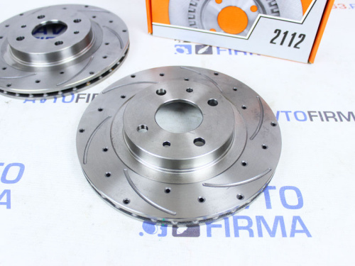Передние тормозные диски R14, вентилируемые, с перфорацией и насечками для а/м 2112, 1117-1119, 2170-2172, 2190-2194, Alnas EuroSport в интернет-магазине avtofirma63.ru 