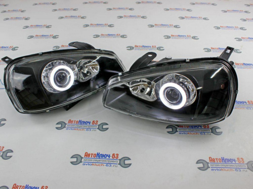 Фары передние на Лада Калина черные с линзой и ангельскими глазками