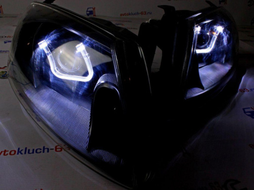 Тюнинг фары Гранта Лексус с Би линзой черной маской