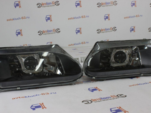 Тюнинг фары для а/м 2114 Лексус с Би линзой черной маской и ангельскими глазками