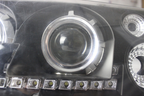 Фары ВАЗ 2108-09 черные с линзой с диодными ДХО  для ВАЗ 2108-099